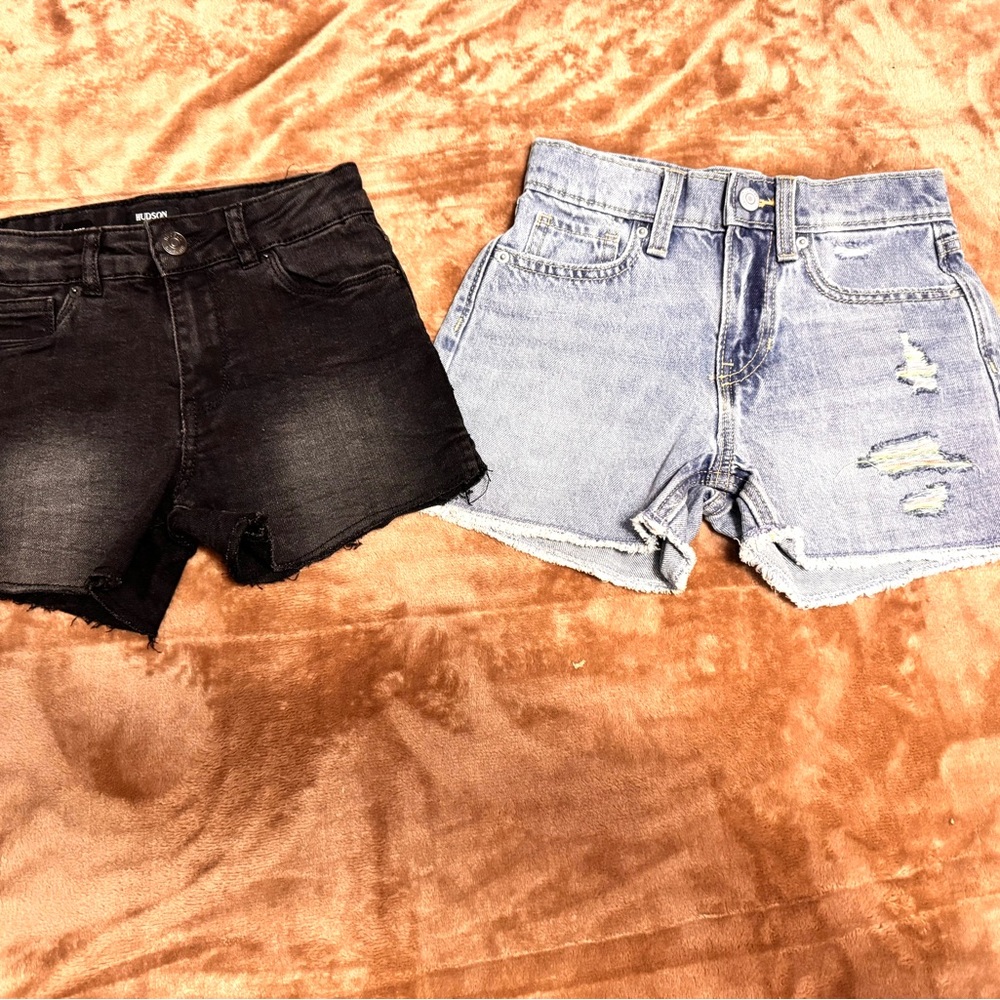 2-Girls Black and Blue Denim Shorts